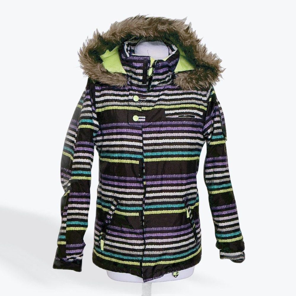 Burton Girls Mistique Snowboard Jacket Striped DryRide Insulated Size M 10/12